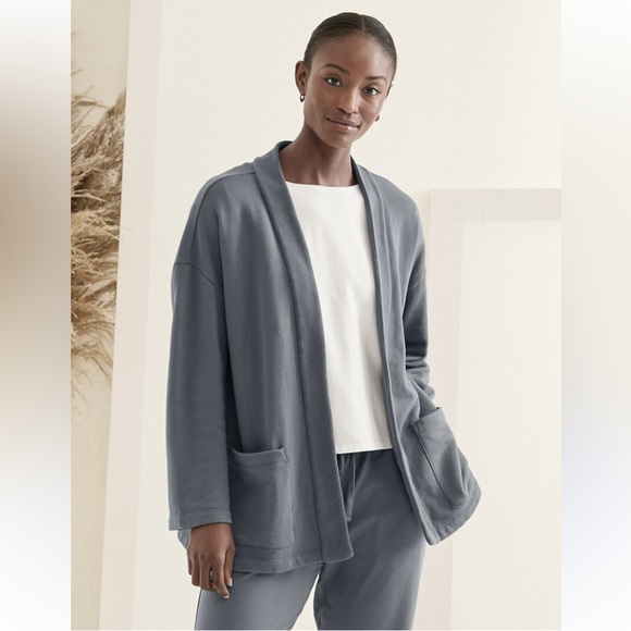 Eileen Fisher Blue/ Gray Open-Front Cardigan - 100% Organic Cotton - Picture 1 of 9